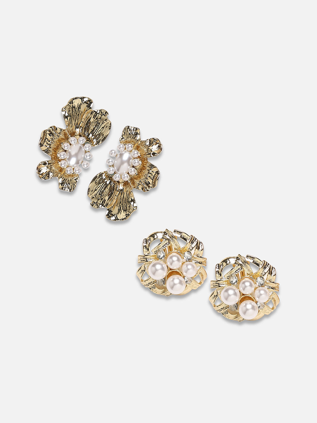 Set Of 2 Gold-Plated Floral Studs