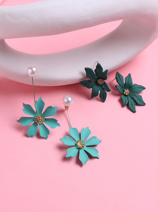Set Of 2 Gold-Plated Contemporary Drop Earrings