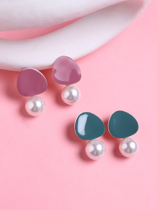 Set Of 2 Gold-Plated Contemporary Drop Earrings