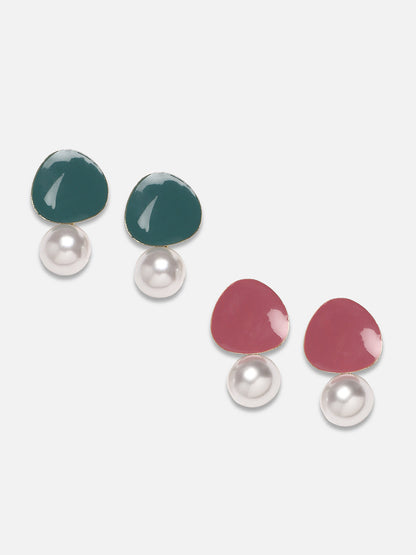 Set Of 2 Gold-Plated Contemporary Drop Earrings