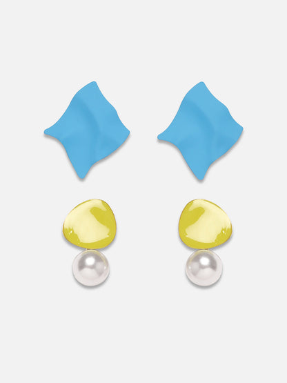 Set Of 2 Gold-Plated Pearls Beaded Drop Earrings