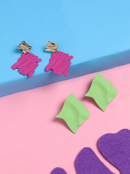 Set of 2 Gold Plated Contemporary Drop Earrings