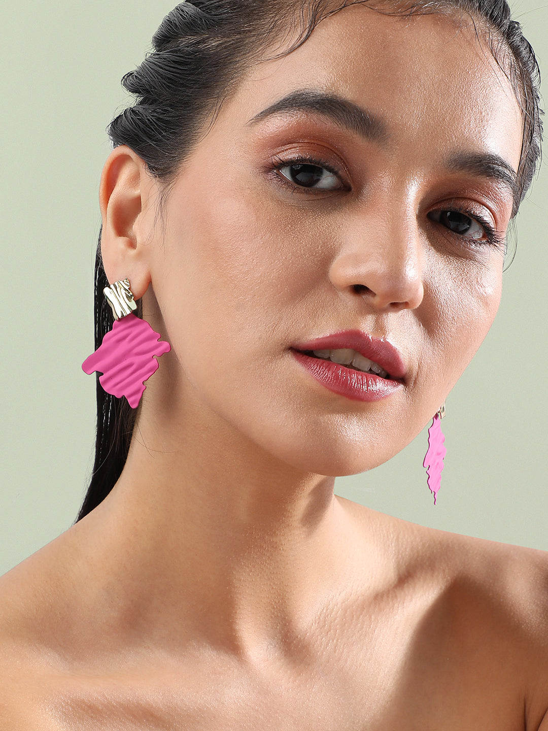 Set of 2 Gold Plated Contemporary Drop Earrings