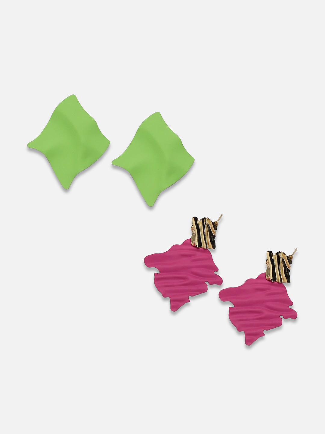 Set of 2 Gold Plated Contemporary Drop Earrings