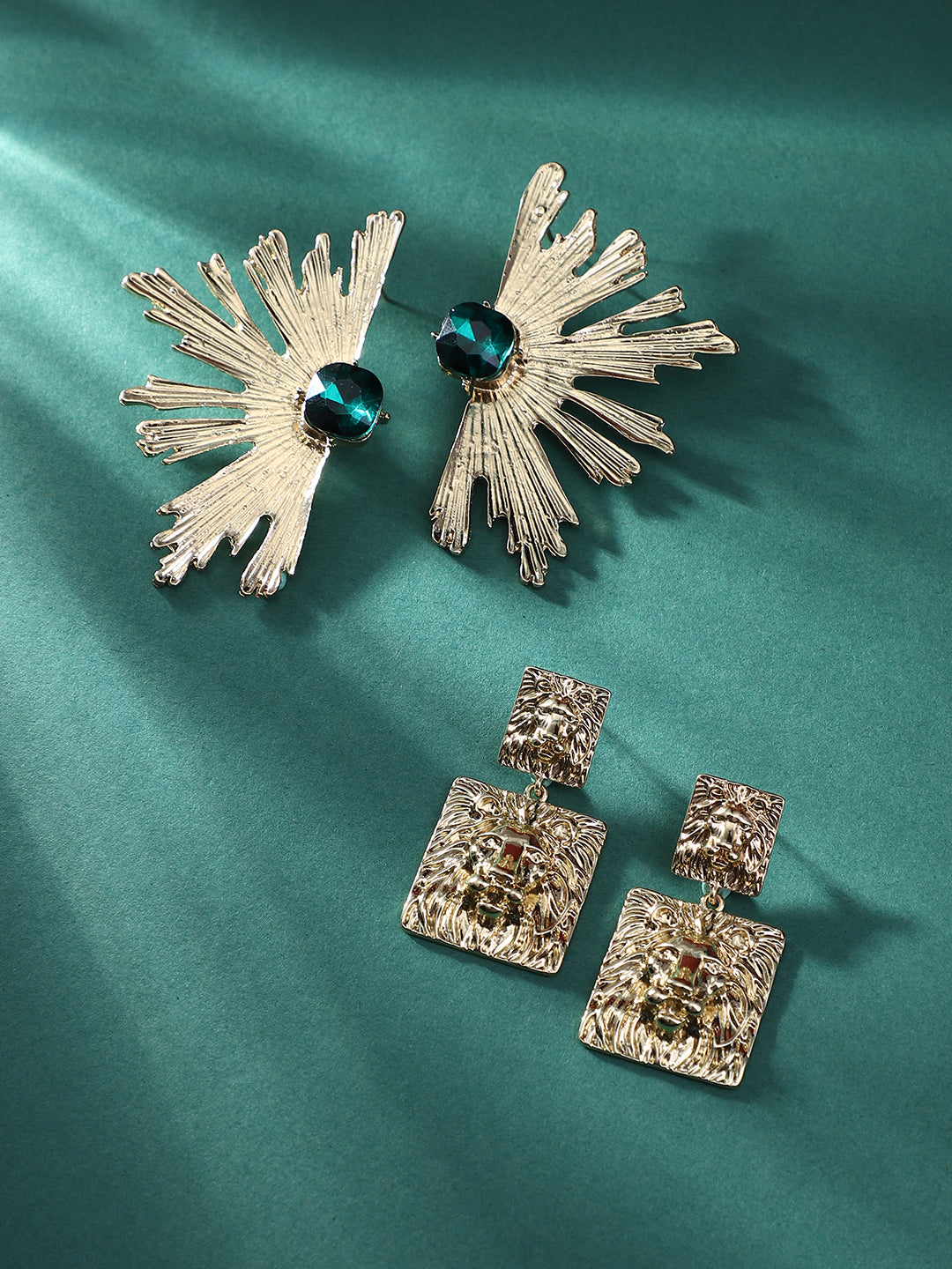 Set Of 2 Gold Plated Contemporary Drop Earrings