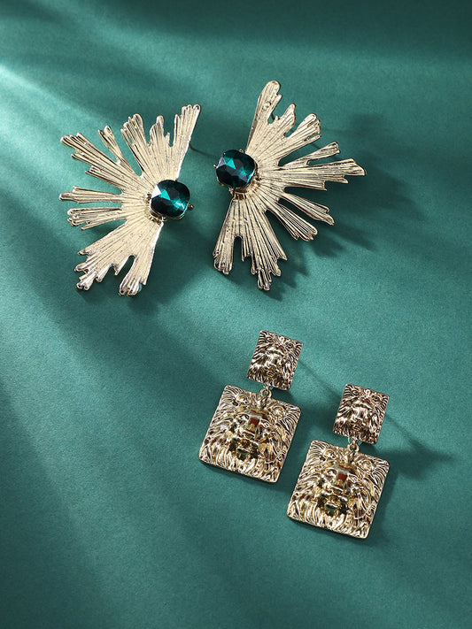 Set Of 2 Gold Plated Contemporary Drop Earrings