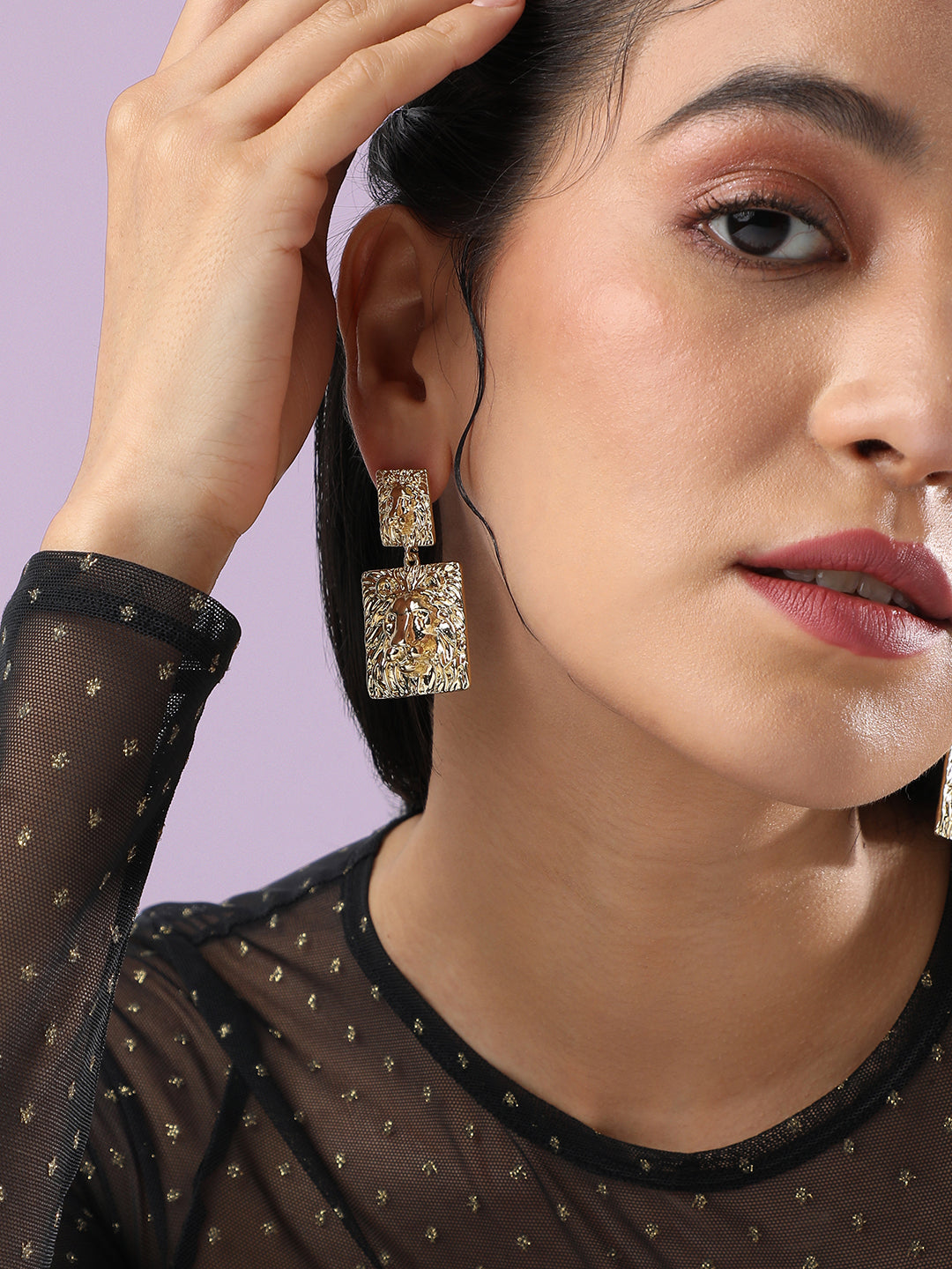 Set Of 2 Gold Plated Contemporary Drop Earrings