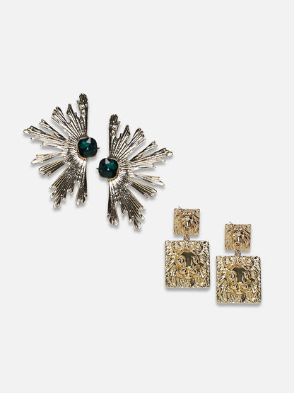 Set Of 2 Gold Plated Contemporary Drop Earrings