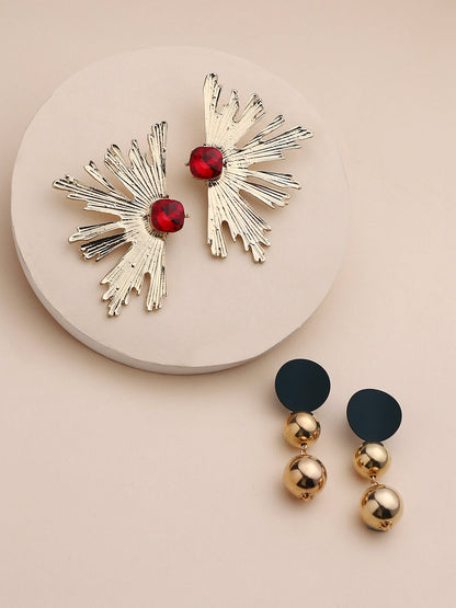 Set Of 2 Gold Plated Contemporary Drop Earrings