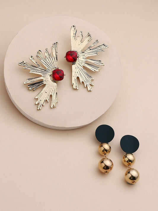 Set Of 2 Gold Plated Contemporary Drop Earrings