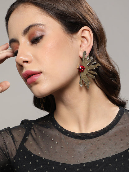 Set Of 2 Gold Plated Contemporary Drop Earrings