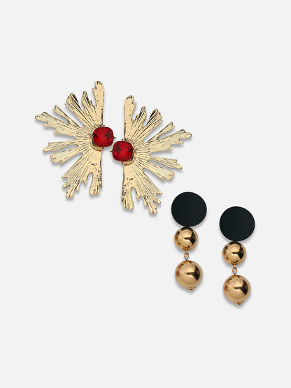 Set Of 2 Gold Plated Contemporary Drop Earrings