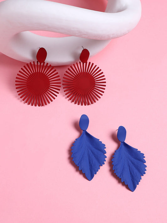Set Of 2 Silver-Plated Contemporary Drop Earrings