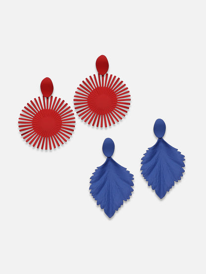 Set Of 2 Silver-Plated Contemporary Drop Earrings