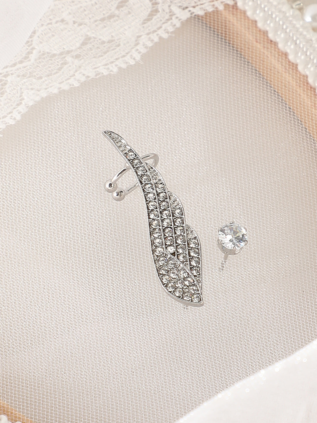 The Bling Wing Cuff Earrings - Metallic Silver-SOHIER6030