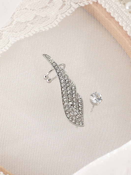 The Bling Wing Cuff Earrings - Metallic Silver-SOHIER6030