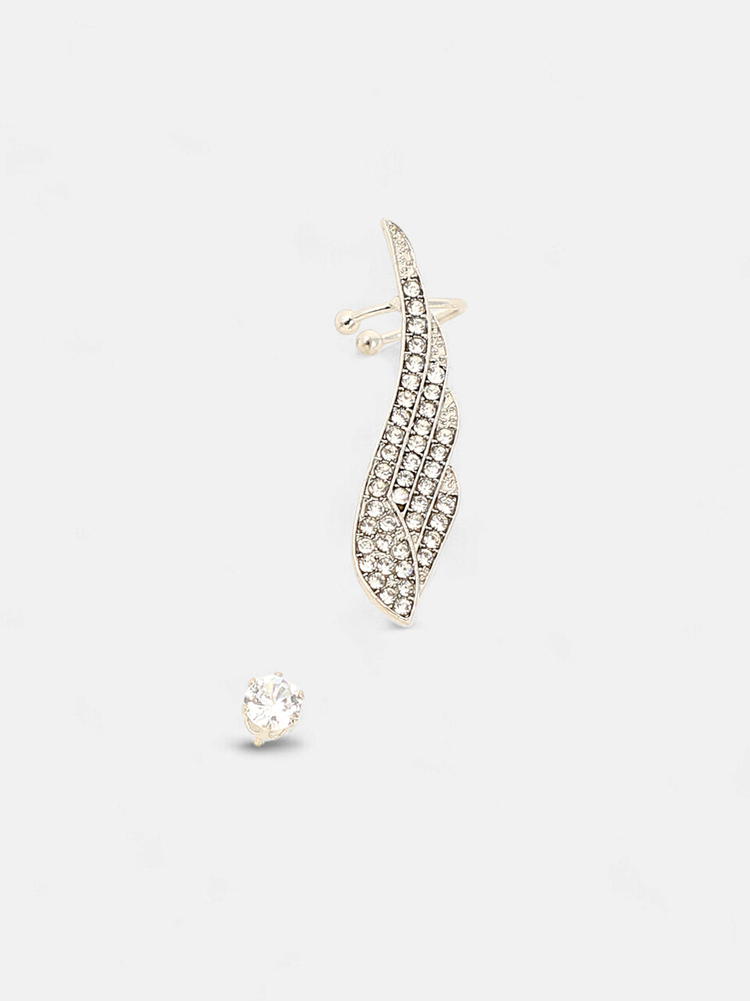 The Bling Wing Cuff Earrings - Metallic Silver-SOHIER6030