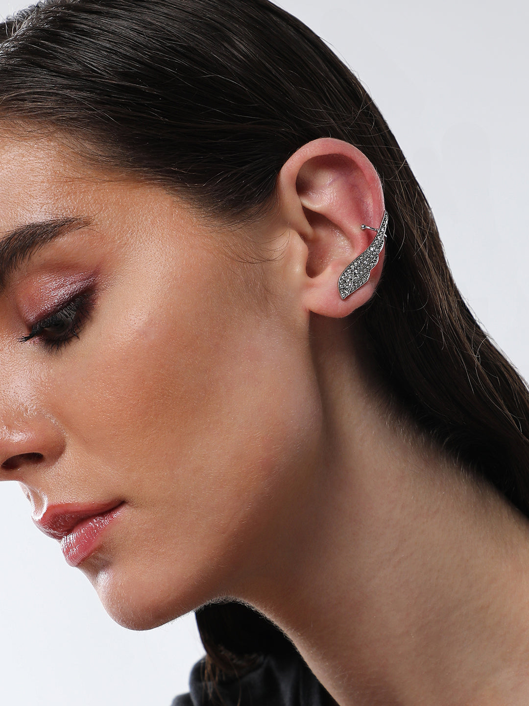 The Bling Wing Cuff Earrings - Metallic Silver-SOHIER6030