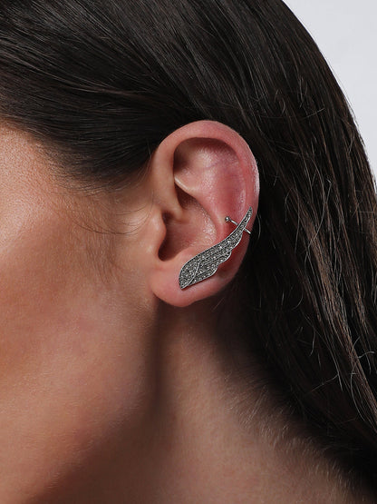 The Bling Wing Cuff Earrings - Metallic Silver-SOHIER6030