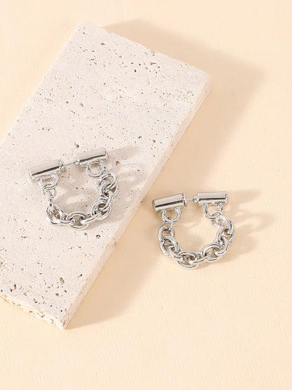 The Chain Bar Hoop Earrings - Metallic Silver-SOHIER6031