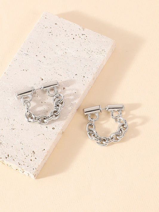 The Chain Bar Hoop Earrings - Metallic Silver-SOHIER6031