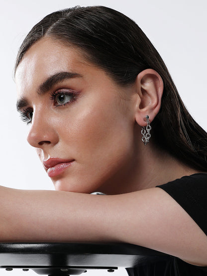 The Chain Bar Hoop Earrings - Metallic Silver-SOHIER6031