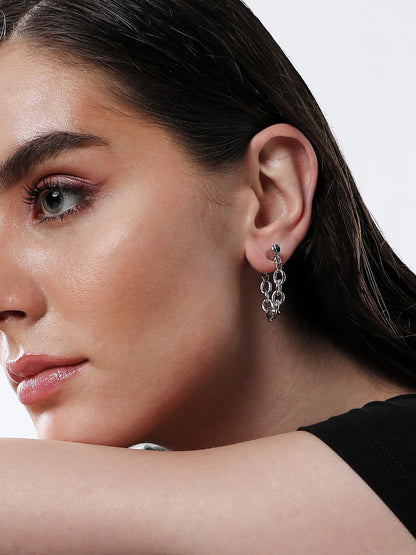 The Chain Bar Hoop Earrings - Metallic Silver-SOHIER6031
