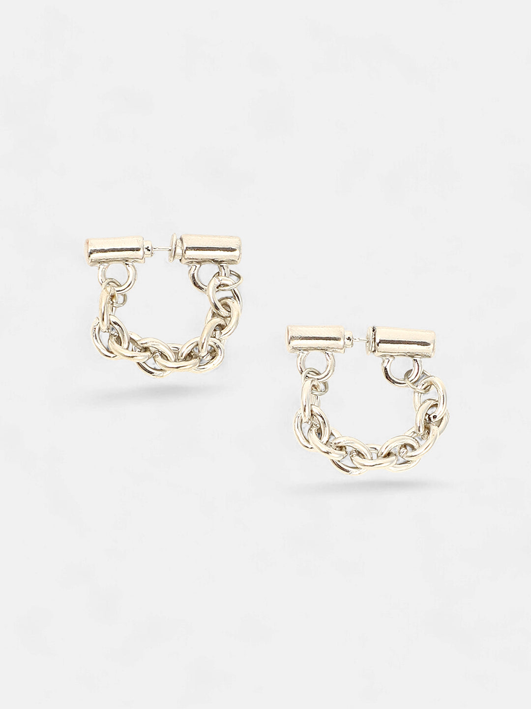 The Chain Bar Hoop Earrings - Metallic Silver-SOHIER6031