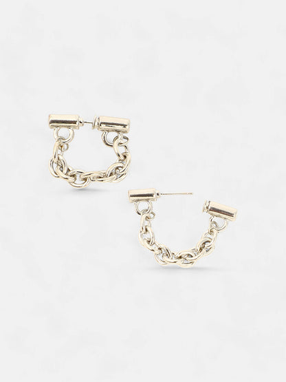 The Chain Bar Hoop Earrings - Metallic Silver-SOHIER6031
