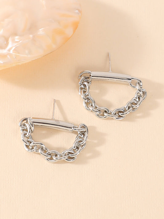 The Chain Bar Drop Earrings - Metallic Silver-SOHIER6038