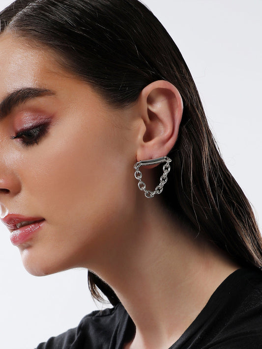 The Chain Bar Drop Earrings - Metallic Silver-SOHIER6038