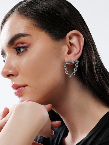 The Chain Bar Drop Earrings - Metallic Silver-SOHIER6038