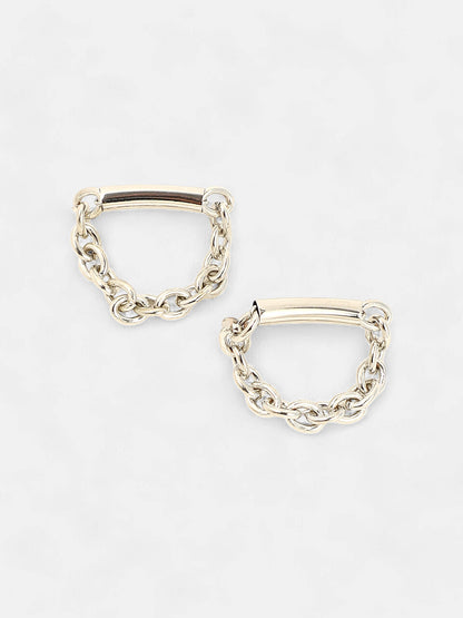 The Chain Bar Drop Earrings - Metallic Silver-SOHIER6038
