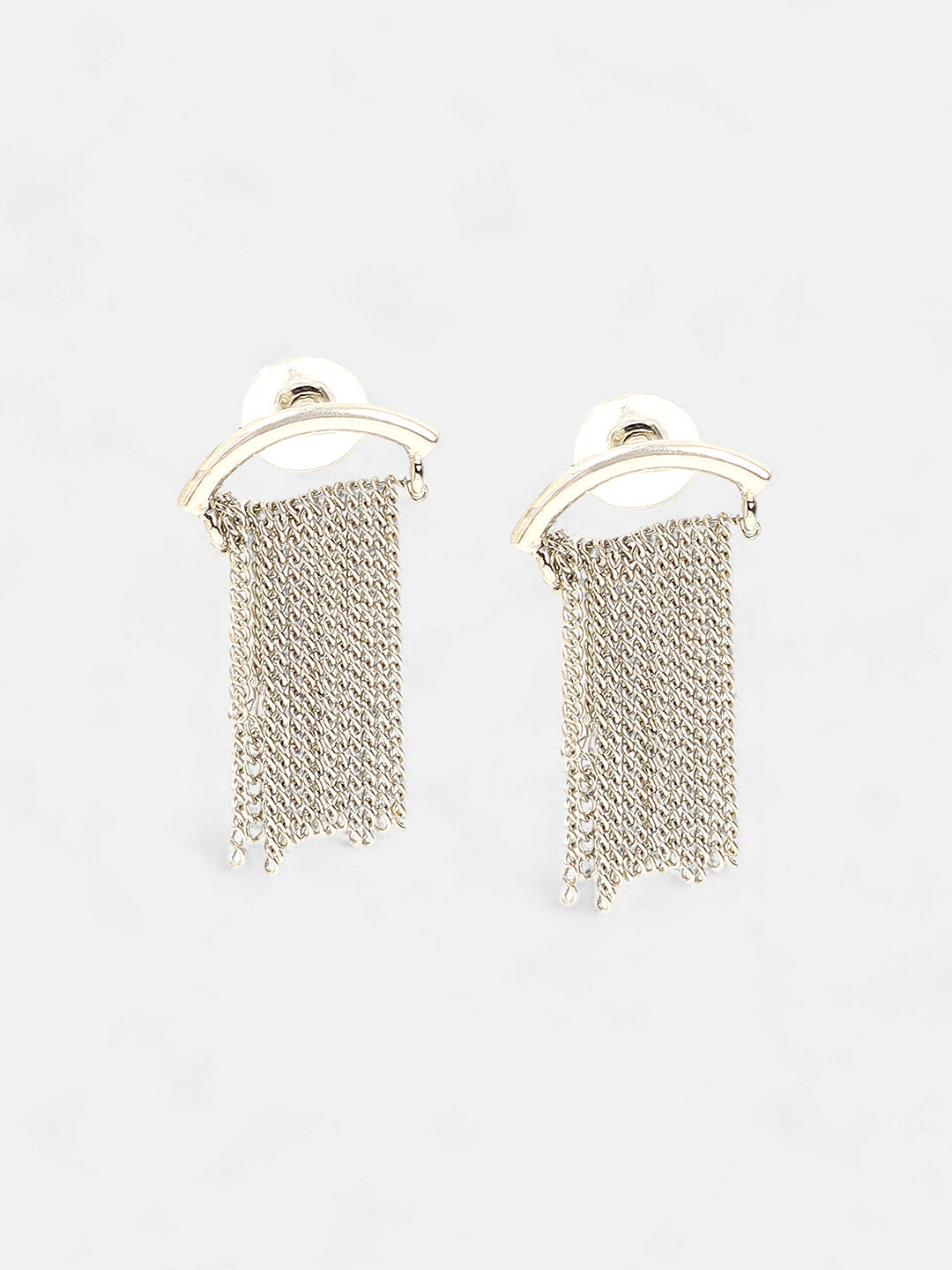 The Hanging Chain Bar Drop Earrings - Metallic Silver-SOHIER6039