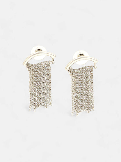 The Hanging Chain Bar Drop Earrings - Metallic Silver-SOHIER6039