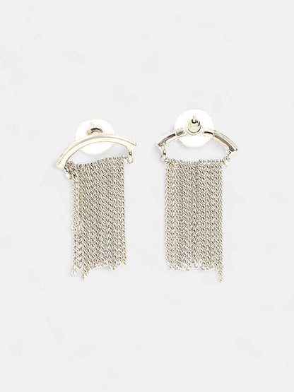The Hanging Chain Bar Drop Earrings - Metallic Silver-SOHIER6039