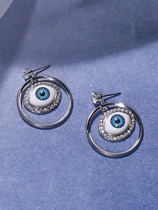 The Evil-Eye Loop Drop Earrings - Metallic Silver-SOHIER6133