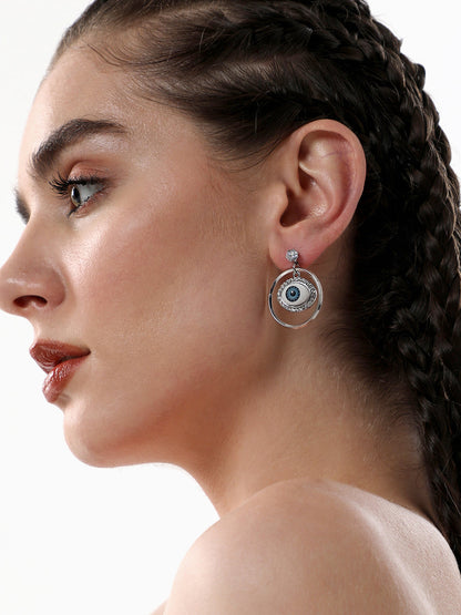 The Evil-Eye Loop Drop Earrings - Metallic Silver-SOHIER6133