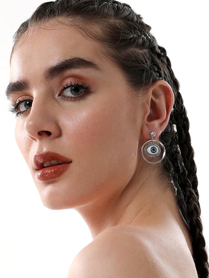 The Evil-Eye Loop Drop Earrings - Metallic Silver-SOHIER6133