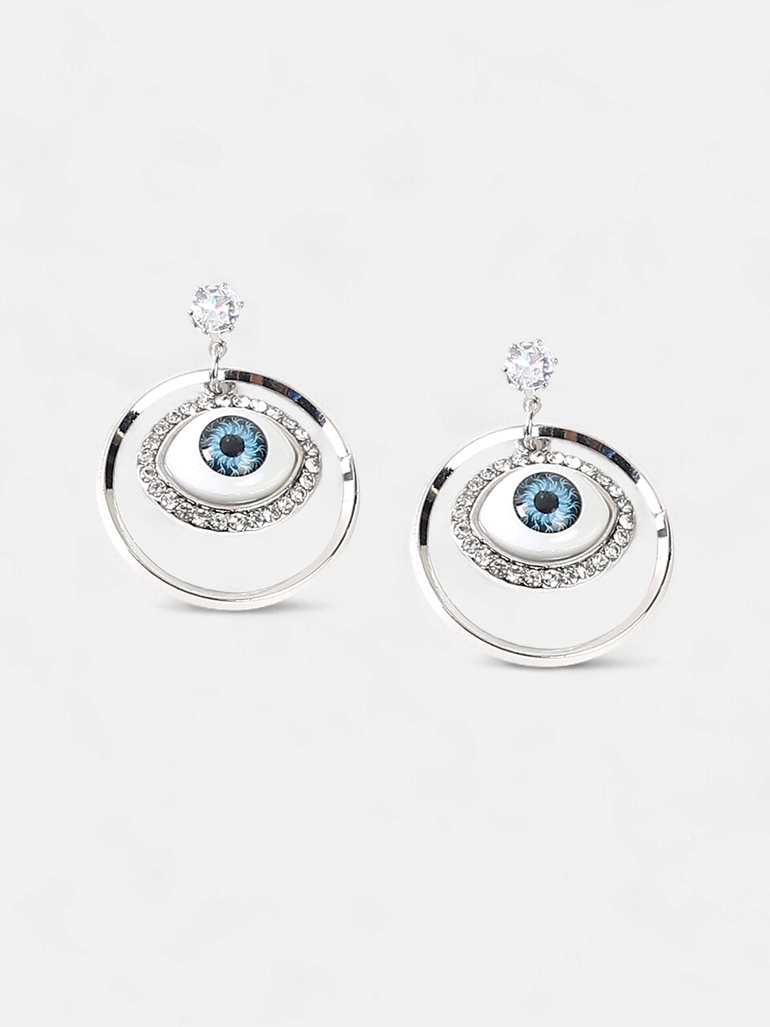 The Evil-Eye Loop Drop Earrings - Metallic Silver-SOHIER6133