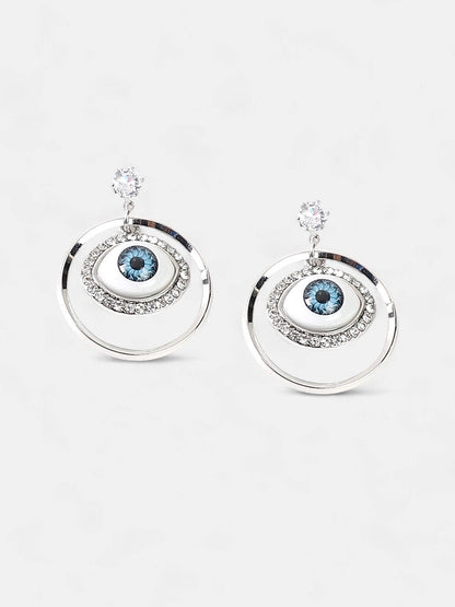 The Evil-Eye Loop Drop Earrings - Metallic Silver-SOHIER6133