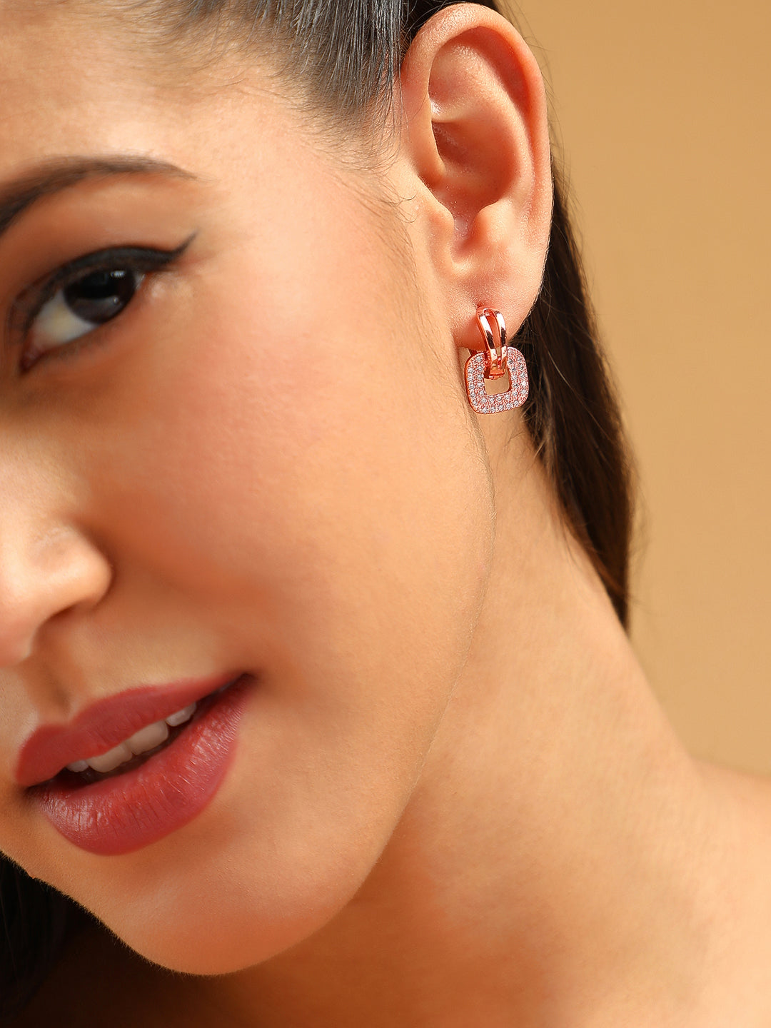 The Charm Huggie Hoop Earrings - Rose Gold-SOHIER6162