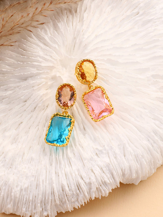 The Éléanor Drop Earrings - Azure Blue & Blush Pink-SOHIER6174