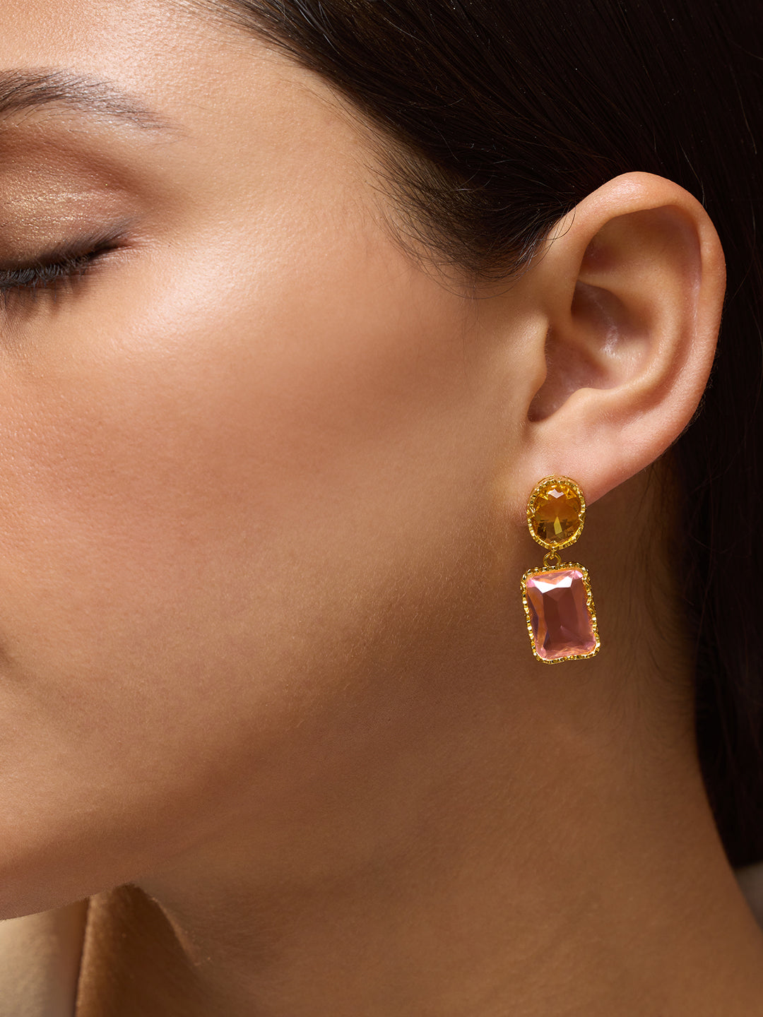 The Éléanor Drop Earrings - Azure Blue & Blush Pink-SOHIER6174