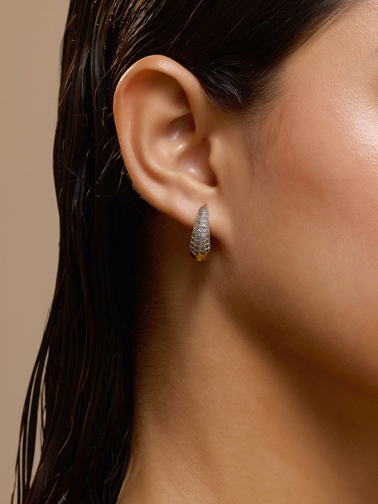 The Bijou Huggie Hoop Earrings - Crystal Silver-SOHIER6181