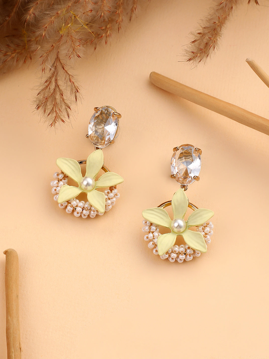 The Fleur Drop Earrings - Pale Yellow-SOHIER6186