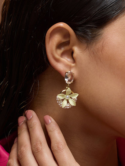 The Fleur Drop Earrings - Pale Yellow-SOHIER6186