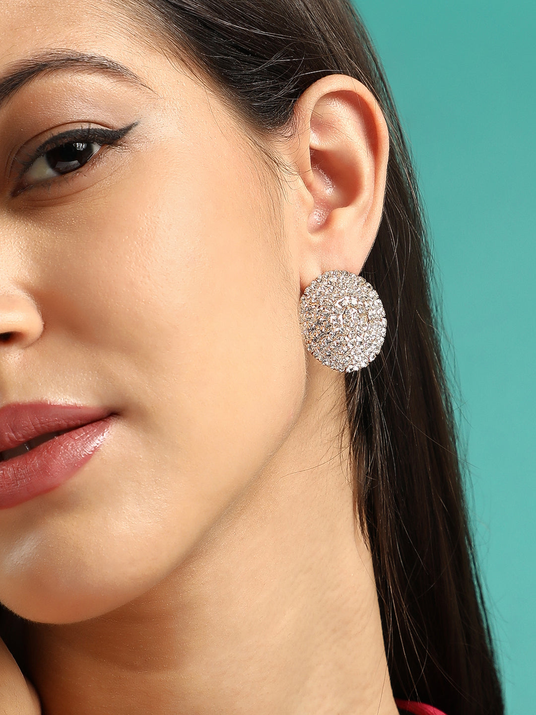 The Medium Crystalized Stud Earrings - Crystal Silver-SOHIER6225