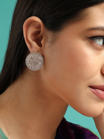 The Medium Crystalized Stud Earrings - Crystal Silver-SOHIER6225