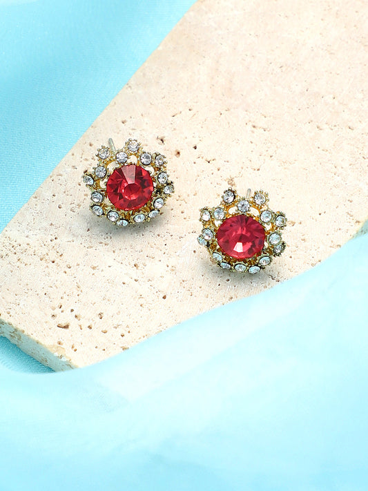 The Edwardian Stud Earrings - Ruby Red-SOHIER6258